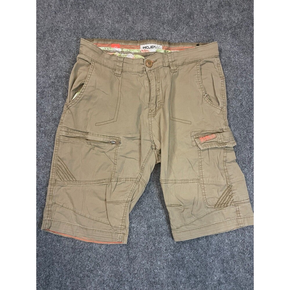 Projek Raw Shorts Womens 30" Waist Cargo Pockets Tan Y2K